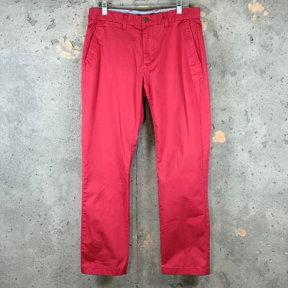 Tommy Hilfiger THFLEX Chino Pants Mens 32/30 Poinsettia Custom Fit Straight Leg
